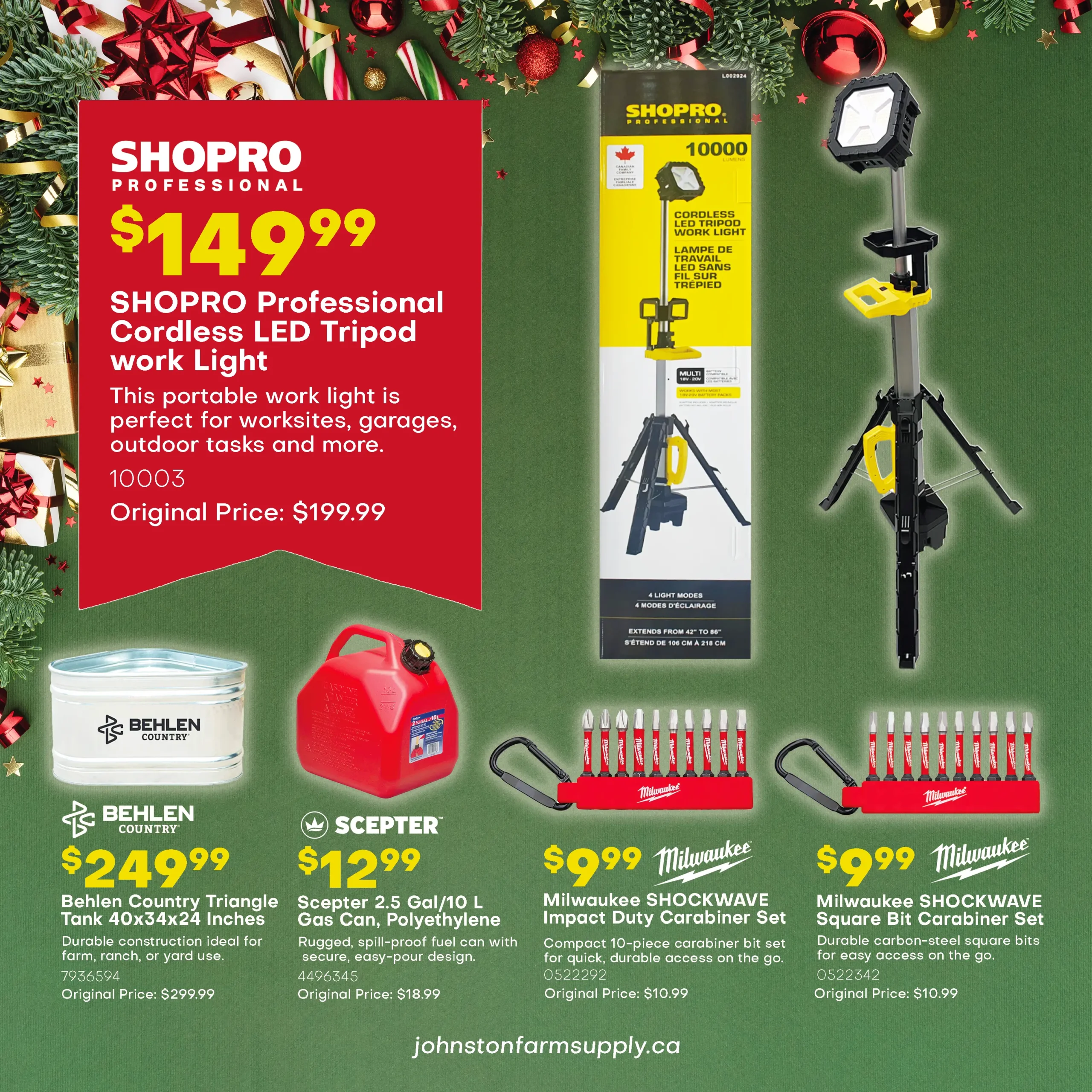 Behlan Tanks, Gas Can, Drill Bits and Lighting - On Sale